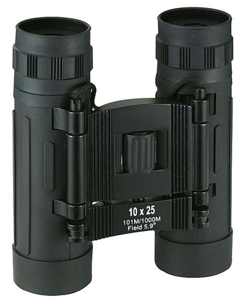Faltfernglas 10x25, schwarze Gummiarmierung, Tragekordel, Nylon-