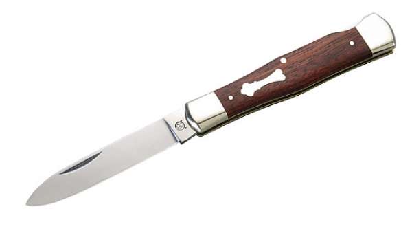 Hartkopf-Taschenmesser, 1.4034-Stahl, Satine-Rotholz, Neusilberb