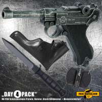 Everydaycarry: ME P08 Schreckschuss Pistole 9 mm P.A.K. Antik Look + Holster + Glock Feldmesser Everydaycarry: ME P08 Schreckschuss Pistole 9 mm P.A.K. Antik Look + Holster + Glock Feldmesser