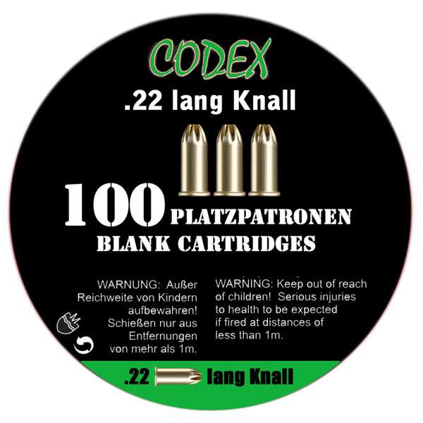 Platzpatronen Codex Kaliber .22 lang Knall, 100 Stk.