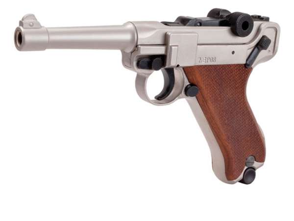 Schreckschusspistole ME Mod. P08 9mm P.A.K. matt vernickelt