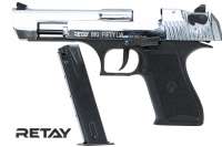 Vorschau: RETAY Big Fifty Schreckschuss Pistole 9 mm P.A.K Vollmetallausführung Chrome-Finish Vorschau: RETAY Big Fifty Schreckschuss Pistole 9 mm P.A.K Vollmetallausführung Chrome-Finish