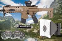 Luftdruckgewehr Sig Sauer MPX dark earth 4,5mm + Magazin + Red Dot + Zielkasten Trichte Luftdruckgewehr Sig Sauer MPX dark earth 4,5mm + Magazin + Red Dot + Zielkasten Trichte