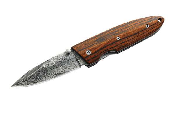 Herbertz Damast-Einhandmesser, Stahl 440C, 35 Lagen Damast, Pakk
