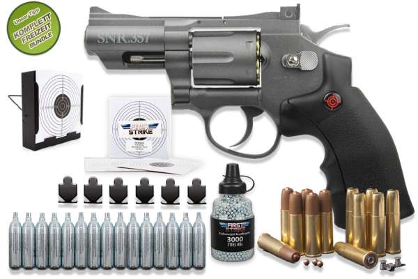 Co² Revolver Komplettset: Crosman Revolver SNR357, Kugelfangkasten & Zubehör
