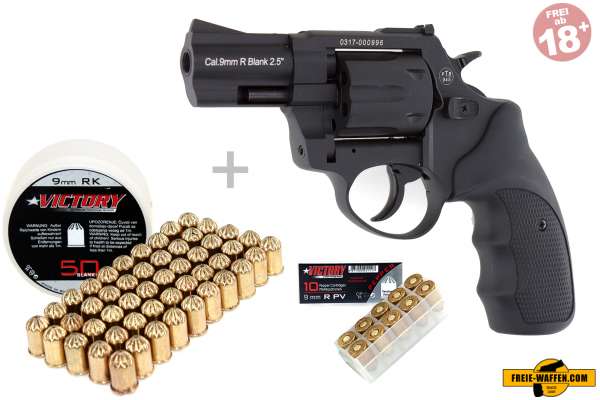 Schreckschuss Set: Zoraki Revolver R1 2,5 Zoll Schwarz brüniert + 50 Platz- / + 10 Pfefferpatron