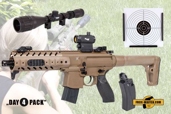 Komplettset: Luftdruckgewehr Sig Sauer MPX dark earth 4,5mm + Magazin + Red Dot + Zielkasten Trichte Komplettset: Luftdruckgewehr Sig Sauer MPX dark earth 4,5mm + Magazin + Red Dot + Zielkasten Trichte