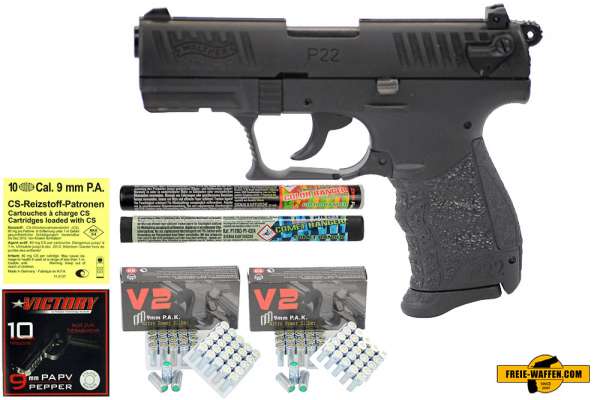 Walther P22Q Komplett Set -Schreckschuss Pistole 9mm P.A.K. schwarz