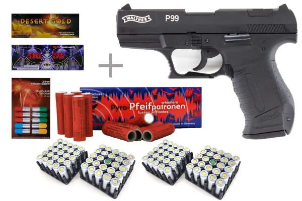 Silvester Schreckschuss Set Walther P99 Schwarz/ brüniert Starter