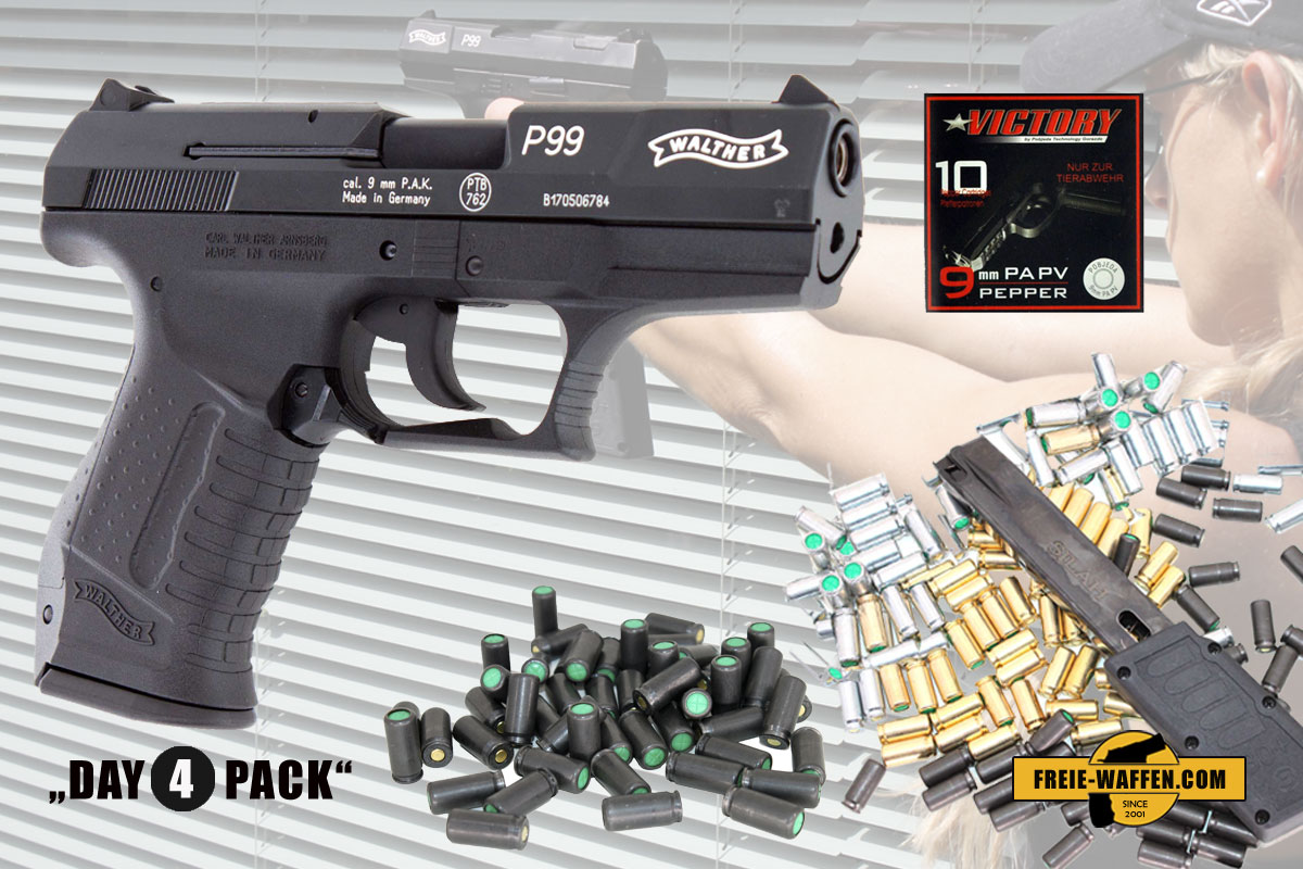 Everydaycarry: Walther P99 Schreckschuss Pistole 9 mm P.A.K. + 2x 30 Schuss  Magazin + Platzpatronen Kaufen.