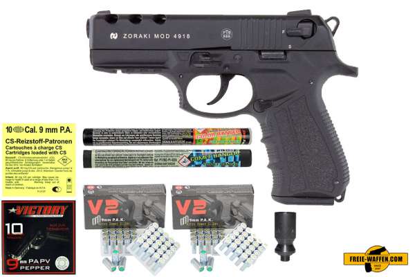 ZORAKI 4918 - Komplett Set -Schreckschusspistole / Gaspistole 9 mm P.A.K. schwarz