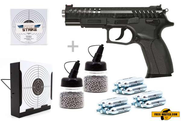 Co² Pistole Set: Grand Power Modell X-Calibur NON BLOW BACK, Kugelfangkasten + 100 Zielscheiben + 15 Co² Pistole Set: Grand Power Modell X-Calibur NON BLOW BACK, Kugelfangkasten + 100 Zielscheiben + 15