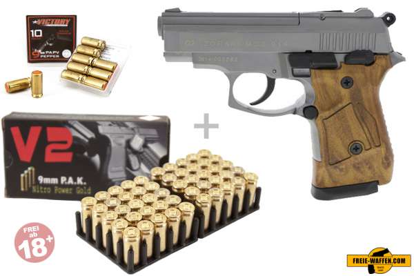 Schreckschuss Set: Zoraki 914 Titan HG-Optik + 50 Platz- / + 10 Pfefferpatronen 9mm P.A.K.