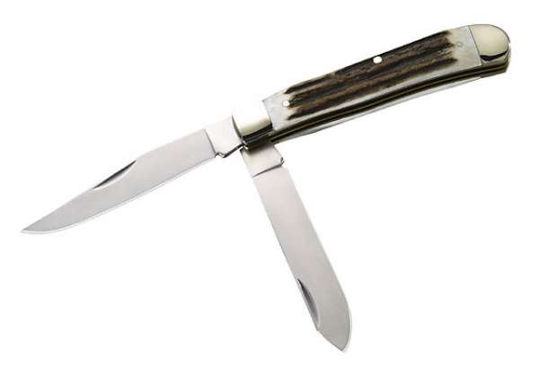 Herbertz Taschenmesser, AISI 420, 2 Klingen, Hirschhorn-Schalen,