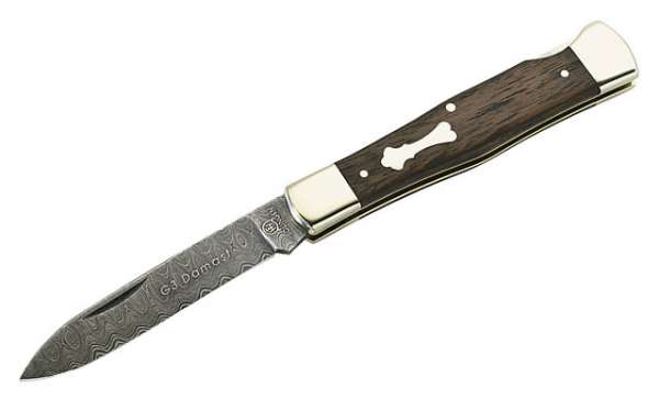 Hartkopf Taschenmesser, G3-Damast, 300 Lagen, Nussbaum-Holz