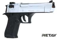 Vorschau: RETAY Big Fifty Schreckschuss Pistole 9 mm P.A.K Vollmetallausführung Chrome-Finish Vorschau: RETAY Big Fifty Schreckschuss Pistole 9 mm P.A.K Vollmetallausführung Chrome-Finish