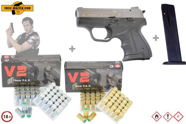 ZORAKI M 906 - Komplett Set - Schreckschuss-Pistole Kal. 9mm P.A.K + Munition und Zubehör