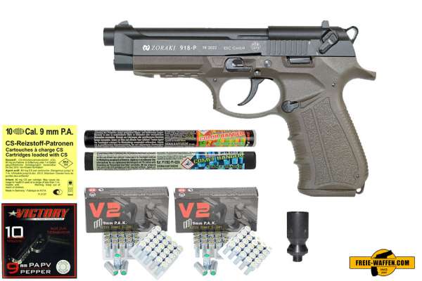 Zoraki 918 - Komplett Set -Schreckschuss-Pistole 9mm P.A.K. schwarz ODG