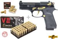 Schreckschuss Set: Ekol Compact Schwarz/ Gold + 50 Platz- / + 10 Pfefferpatronen 9mm Schreckschuss Set: Ekol Compact Schwarz/ Gold + 50 Platz- / + 10 Pfefferpatronen 9mm