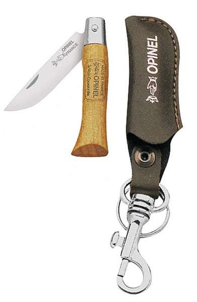 Opinel Mini-Messer, Größe 4, rostfrei, mit Etui und Karabiner
