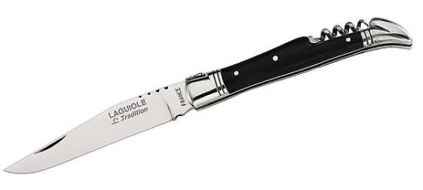 Laguiole-Messer, mit Korkenzieher, Stahl 12C27, schwarze Hornsch