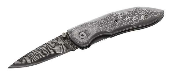 Herbertz Einhandmesser, Klinge und Griff aus 35-lagigem Damast,
