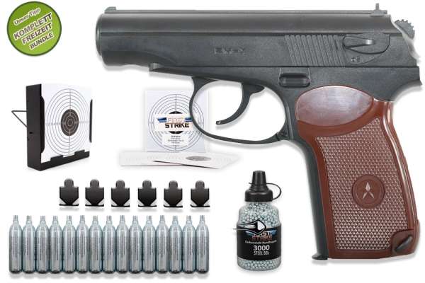 FREIZEIT BUNDLE: Borner PM-X - Luftpistole Kal. 4,5mm BB - schwarz - 12g Co² - 17 Schuss Komplet S