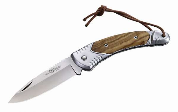 Nieto Taschenmesser, rostfrei, Aluminium-Heft, Olivenholz-Schale