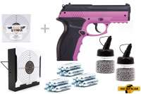 Co² Pistole Komplettset: Crosman Modell C11 Pink Wildcat, Kugelfangkasten & Zubehör Co² Pistole Komplettset: Crosman Modell C11 Pink Wildcat, Kugelfangkasten & Zubehör