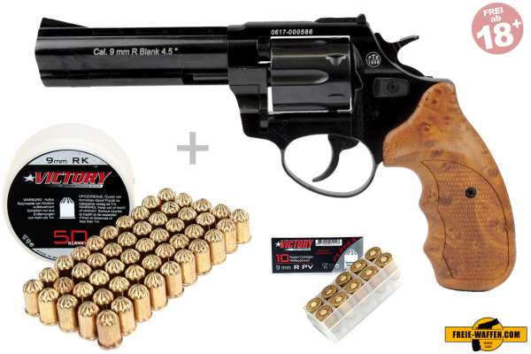 Schreckschuss Set: Zoraki Revolver R1 4,5 Zoll Schwarz glänzend/ HG + 50 Platz- / + 10 Pfefferpatron