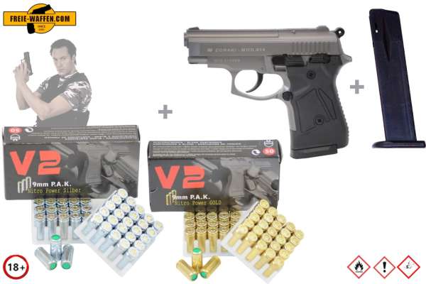 ZORAKI 914- Komplett Set - Schreckschuss-Pistole Kal. 9mm P.A.K + Munition und Zubehör