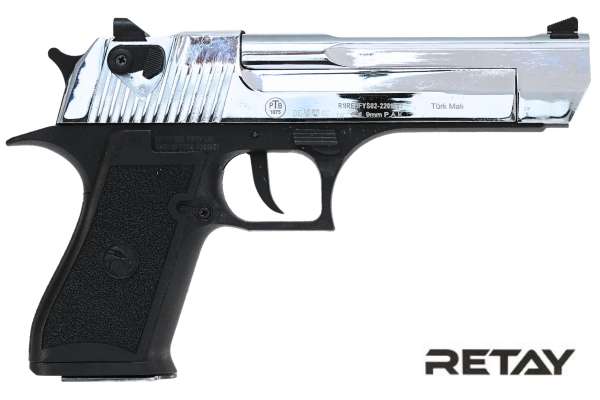 RETAY Big Fifty Schreckschuss Pistole 9 mm P.A.K Vollmetallausführung Chrome-Finish