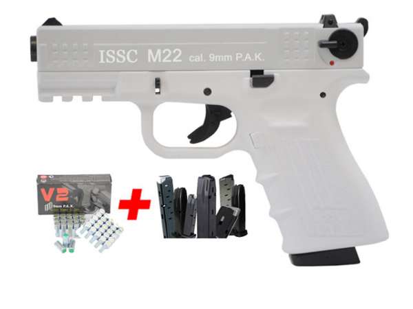 Spar-Set ISSC M22 Gaspistole weiß Blizzard Kal. 9 mm P.A.K.