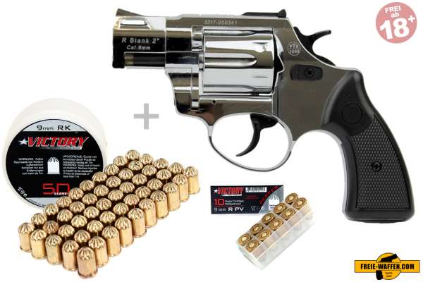 Schreckschuss Set: Zoraki Revolver R2 2 Zoll Chrom + 50 Platz- / + 10 Pfefferpatron