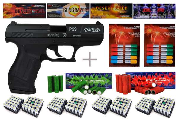 Schreckschuss Silvester Set Professional Walther P99 Schwarz/ brüniert + 400 Teile Schreckschuss Silvester Set Professional Walther P99 Schwarz/ brüniert + 400 Teile