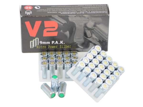 Platzpatronen 9mm P.A.K. V2 Nitro Power Silber