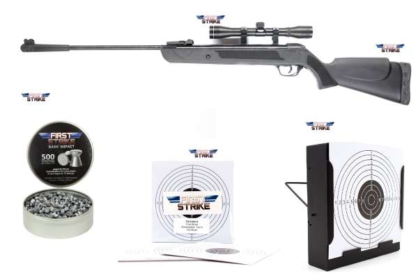 5-tlg First Strike Bearhunter Knicklauf Luftgewehr Zielfernrohr Kugelfang Diabolos Set