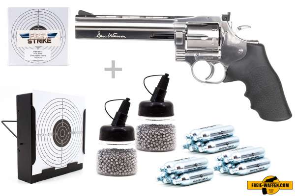 Co² Pistole Komplettset: Dan Wesson 715 6" Silber, Kugelfangkasten & Zubehör Co² Pistole Komplettset: Dan Wesson 715 6" Silber, Kugelfangkasten & Zubehör