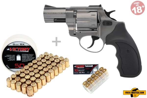 Schreckschuss Set: Zoraki Revolver R1 2,5 Zoll Titan + 50 Platz- / + 10 Pfefferpatron