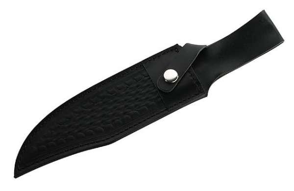 Bowie-Messer, AISI 420, Klinge 25 cm, Pakkaholz, Lederscheide