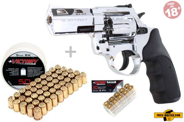 Schreckschuss Set: Zoraki Revolver R1 2,5 Zoll Chrom + 50 Platz- / + 10 Pfefferpatron